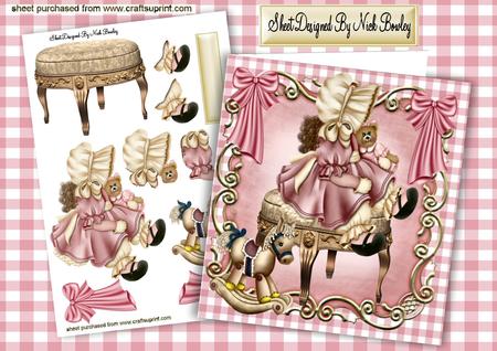 Little Bonnet Girl with Her Little Rocking Horse 8x8 Mini Ki