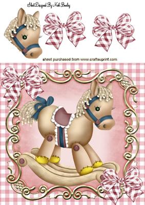 Rocking Horse with Gingham Bows 8x8