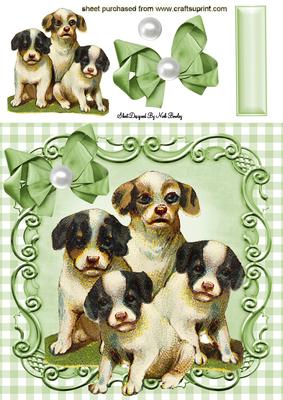 Vintage Puppies Playing 8x8