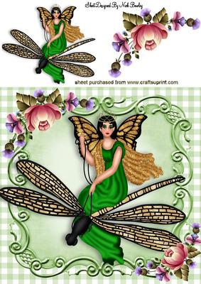 Dragonfly with Faerie & Flowers 8x8