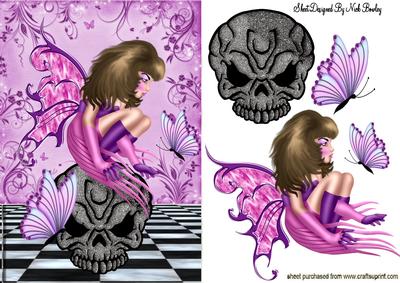 Gothic Faerie with Skull and Purple Butterflies