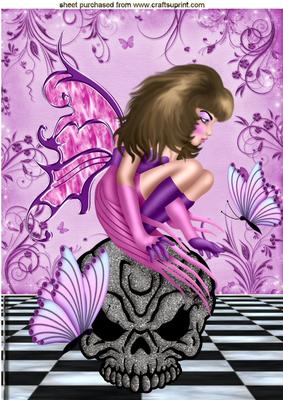 Gothic Faerie with Skull and Purple Butterflies A4