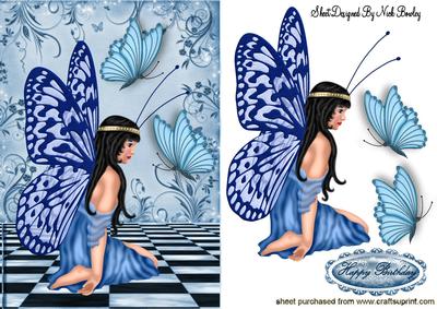 Pretty Blue Faerie with Blue Butterflies