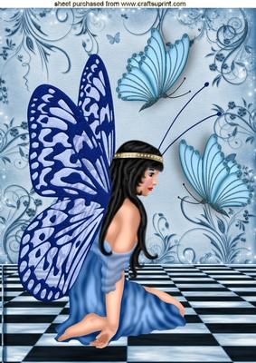 Pretty Blue Fearie with Blue Butterflies A4