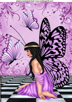 Pretty Purple Faerie with Purple Butterflies A4