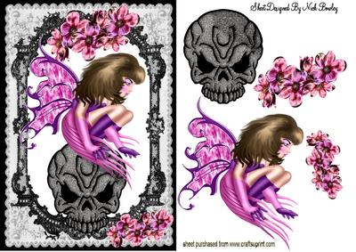 Black Lace with Pink Gothic Faerie on Skull