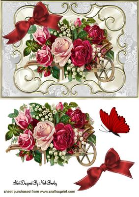 Vintage Wheelbarrow of Red/pink Roses