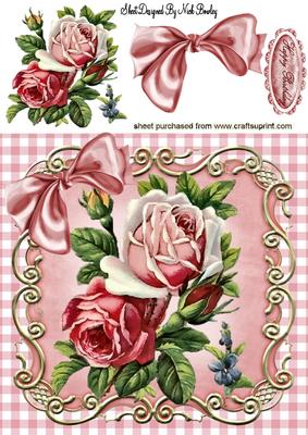 Shades of Pink Roses with Gingham & Bow 8x8
