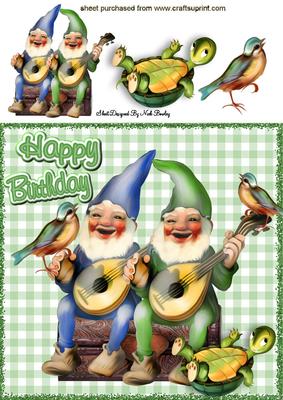 Jolly Gnomes with Little Turtle & Birds 8x8