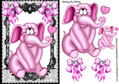 Cute Pink Elephant with Pink Bows in Lace