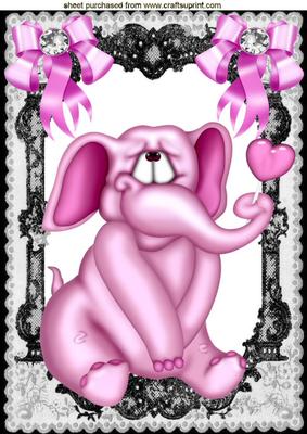 Pink Elephant with Pink Bows in Lace A4
