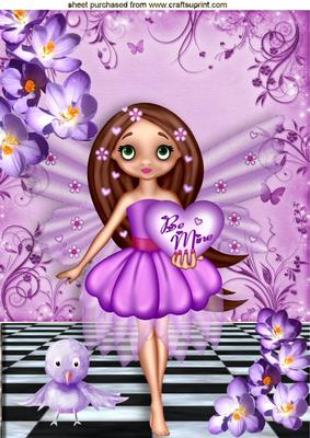 Be Mine! Purple Faerie with Little Bird A4
