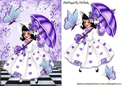 Pretty Girl with Parasol and Butterflies