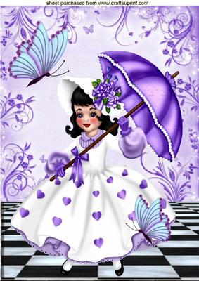Pretty Girl with Parasol and Butterflies A4