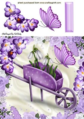 Wheelbarrow with Flowers and Butterflies 8x8