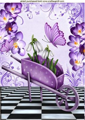 Flower Wheelbarrow, with Butterflies A4