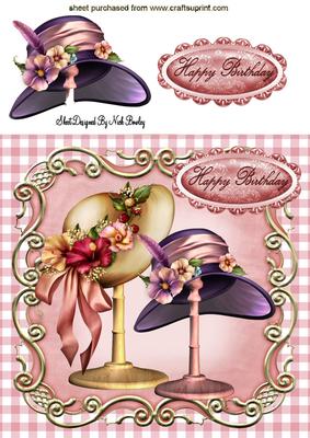 Pretty Vintage Hats with Flowers on a Stand 8x8