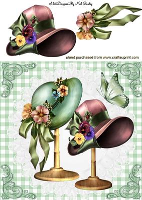 Vintage Hats with Flowers and Lace 8x8