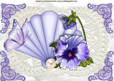 Fan with Pearl and Purple Pansies on Lace A4