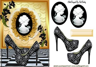 Black Sparkle Shoes with Cameo Lady