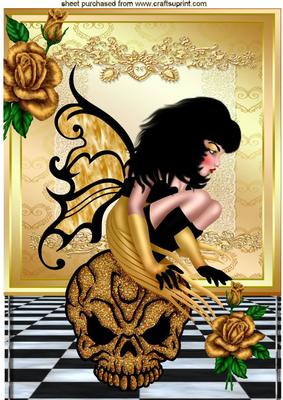 Gothic Faerie in Gold with Gold Roses A4