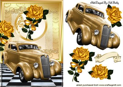 Vintage Gold Car with Gold Roses