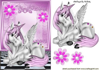 Pretty Pink Unicorn with Wings with Flowers