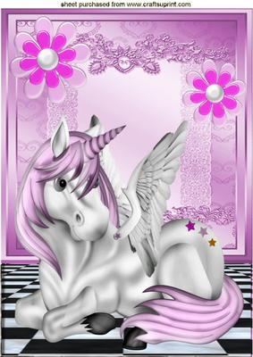Pretty Pink Unicorn with Wings with Flowers A4