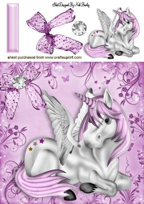 Pretty Pink Unicorn with Wings with Bow 8x8
