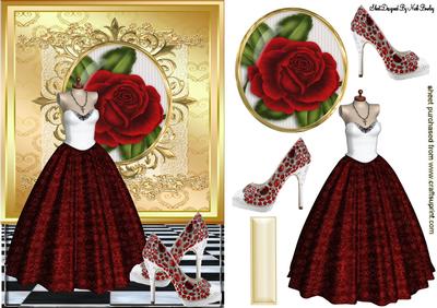 Pretty Red Gown with Red Rose & Shoes