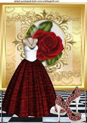 Pretty Red Gown with Rted Rose & Shoes A4