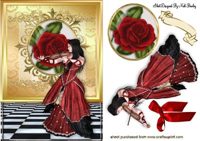 Pretty Vintage Lady with Violin & Red Rose