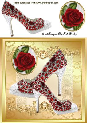 Red Diamond Shoes with Red Rose 8x8
