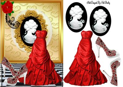 Red Gown & Red Shoes, with Cameo