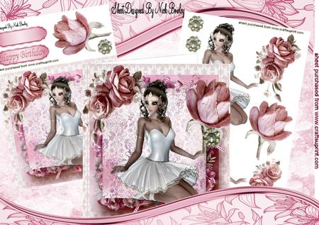 Ballerina Sitting with Pink Roses 8x8 Mini Kit
