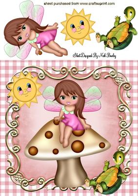 Faerie Sitting on a Mushroom with Smiling Sun 8x8