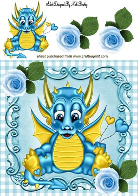Cute Little Turq Dragon 8x8