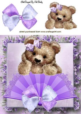 Fuzzy Bear with Lace Fan and Big Bow 8x8