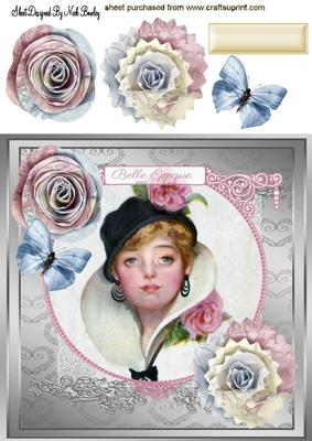 Vintage French Belle, with Pretty Poisies 8x8