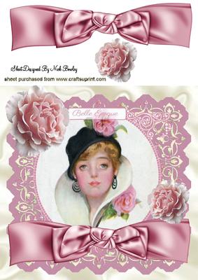 Pink Flowers , Pink Bow for a French Belle 8x8