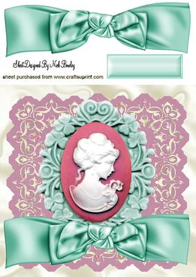 Cameo Lady with Turq Bow 8x8