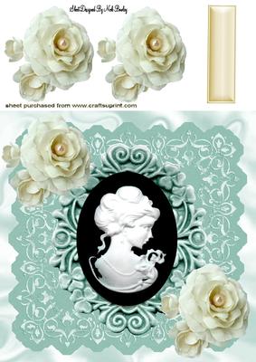 Black Cameo with White Roses 8x8