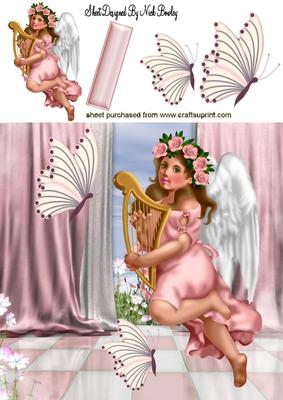Pretty Angel with Drapes & Butterflies 8x8