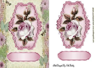 Pink Roses on a Plaque with Butterflies