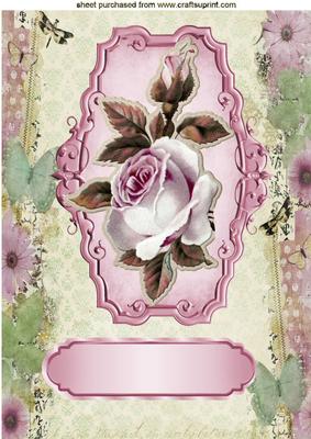 Pink Roses on a Plaque with Butterflies A4