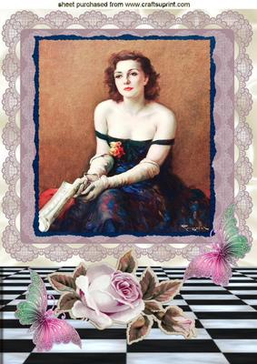 Beautiful French Lady with Roses in Lace A4