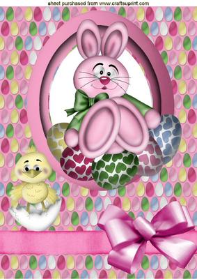 Easter Bunny with Chick and Big Bow A4