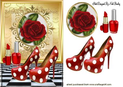 Red Rose, Red Polka Dot Shoes and Red Lippy