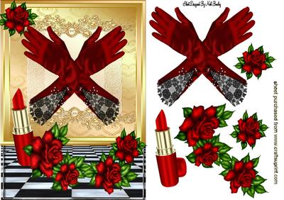 Satin Lace Gloves with Red Roses