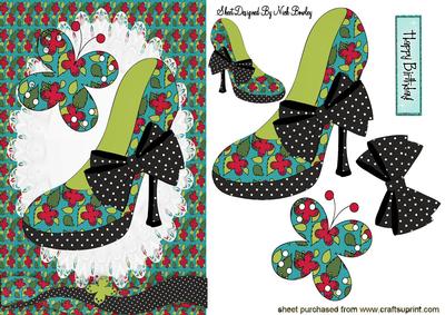 Floral Shoe with Gingham Bow & Butterfly